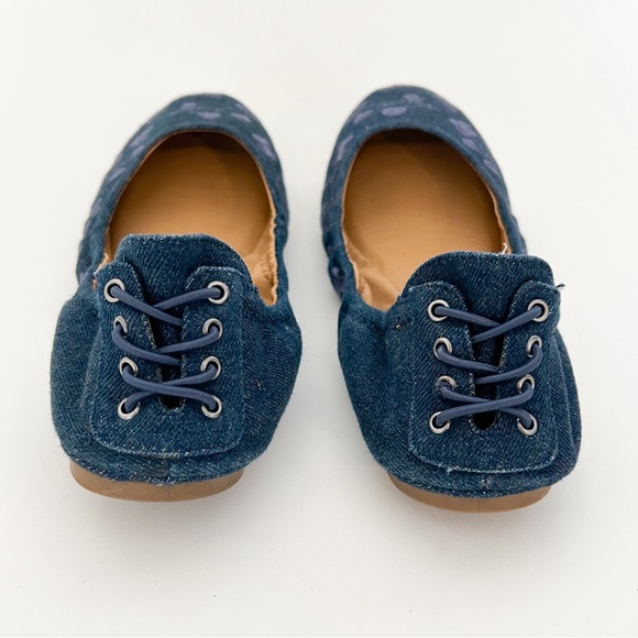 Lucky Brand Echo 2 Blue Denim Floral Print Embroidered Lace Up Back Ballet Flats - Picture 4 of 8